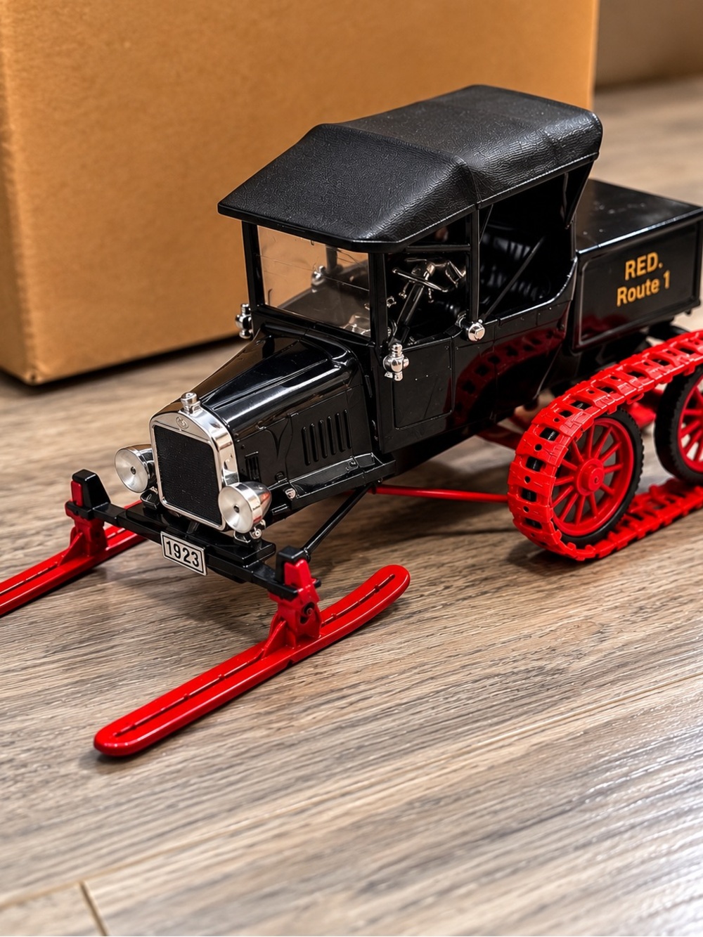 Vintage 1923 Ford Model T R.F.D. Route 1 Snowmobile Collectible Model w/ Skis